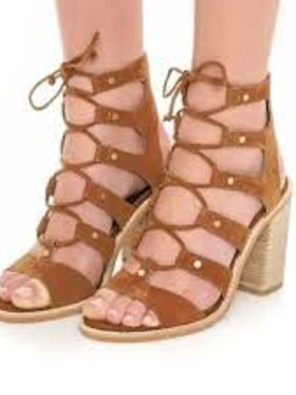 DOLCE VITA Lyndon Leather Heeled Sandal Women’s size 9 Tan Caged Lace Up Boho